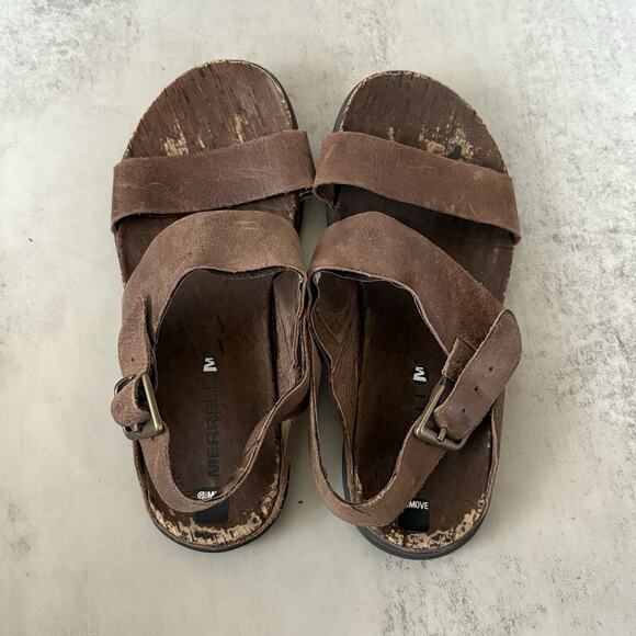 Womens 7 Merrell Around Town Back Strap Sandals Brown Leather Slingback Casual - Picture 8 of 9